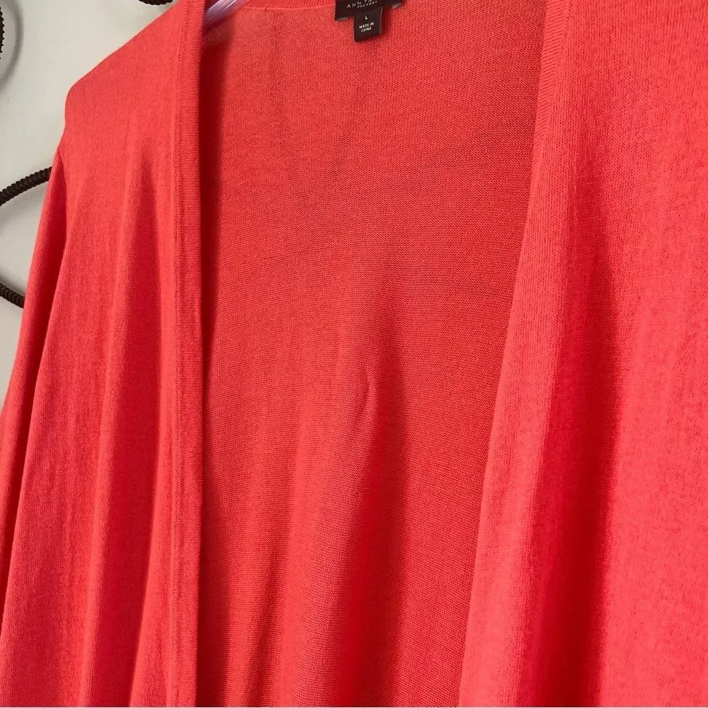 Ann Taylor Coral Cedar Open Front Viscose Knit Lightweight Cardigan Sweater
